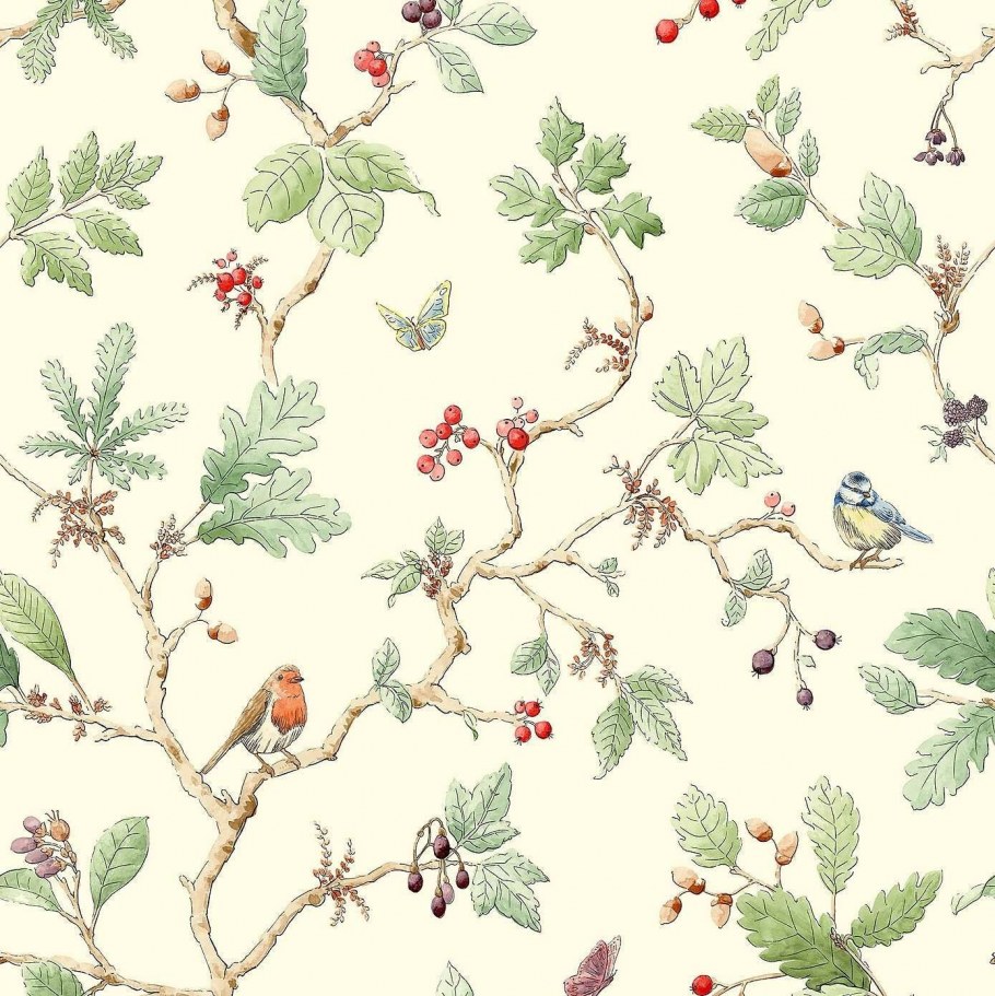 Обои птички на ветке в интерьере