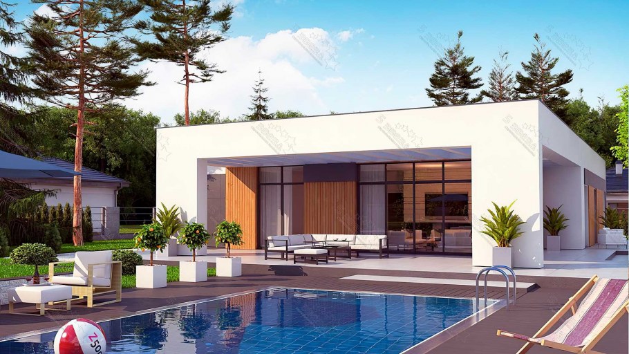 Одноэтажный дом z500 с плоской крышей