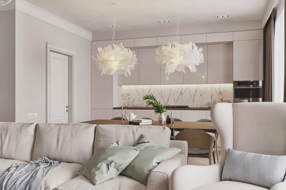 Кухня гостиная в светлых тонах