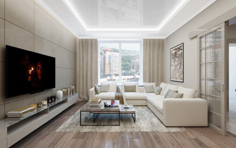 Современная гостиная в светлых тонах