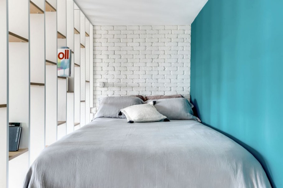 Белый кирпич в интерьере спальни