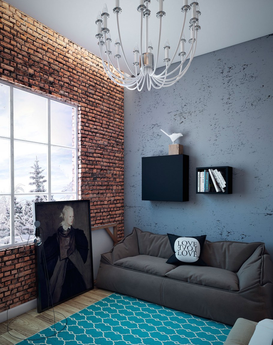 Спальня гостиная в стиле лофт