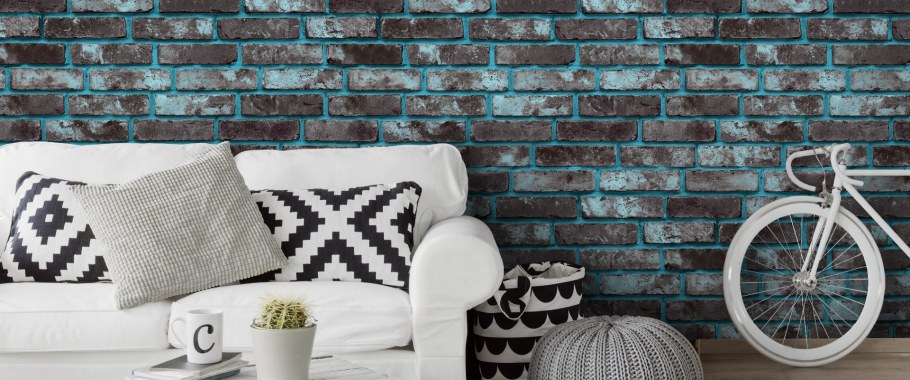 Синий диван в скандинавском стиле