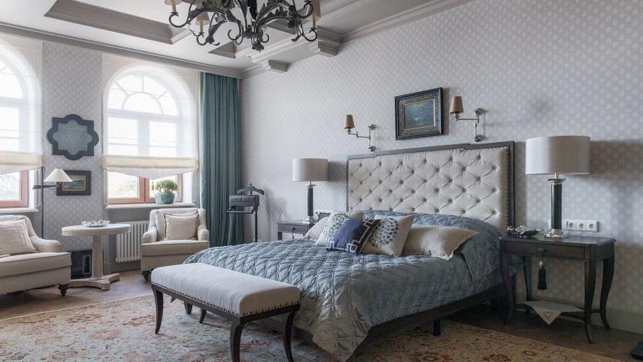 Спальня в стиле арт деко в серых тонах