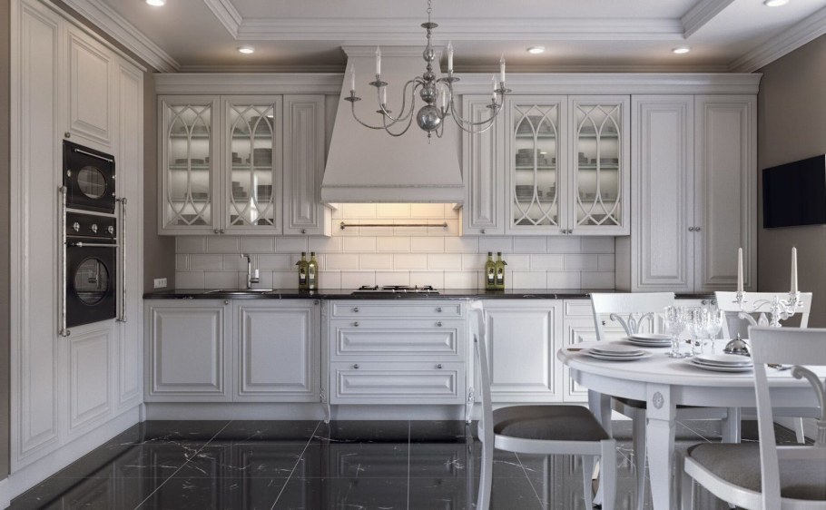 Кухни Неоклассика светлые с патиной