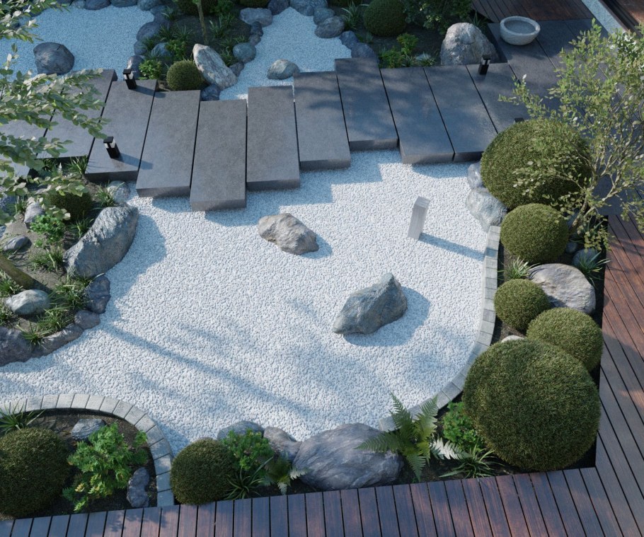 Японский сад камней вид сверху