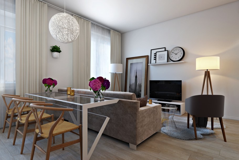 Гостиная с большим столом овальным