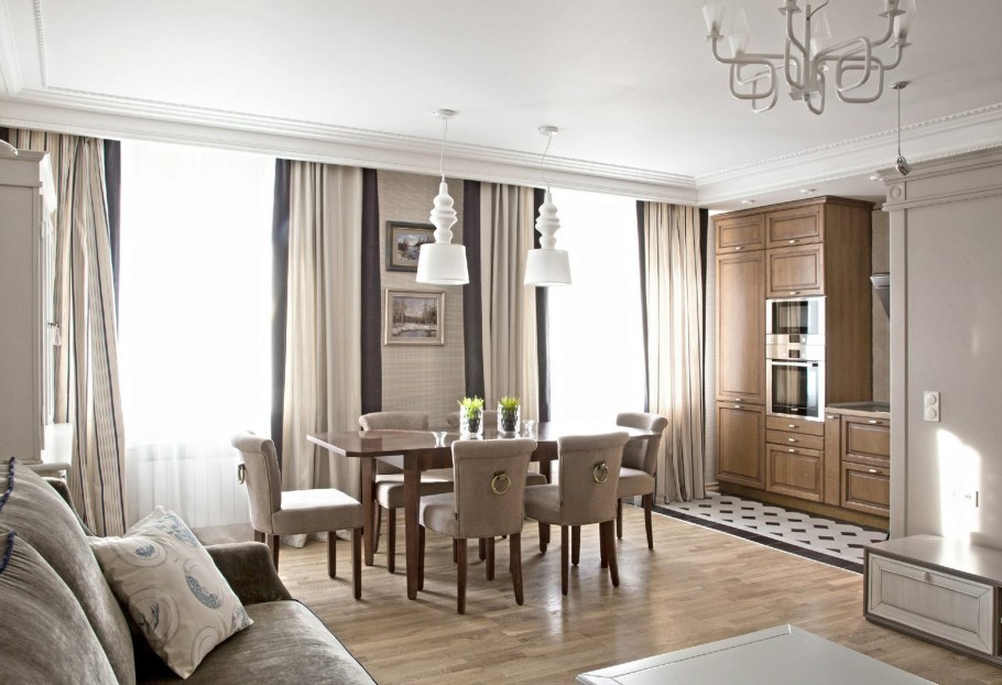 Кухня гостиная беж