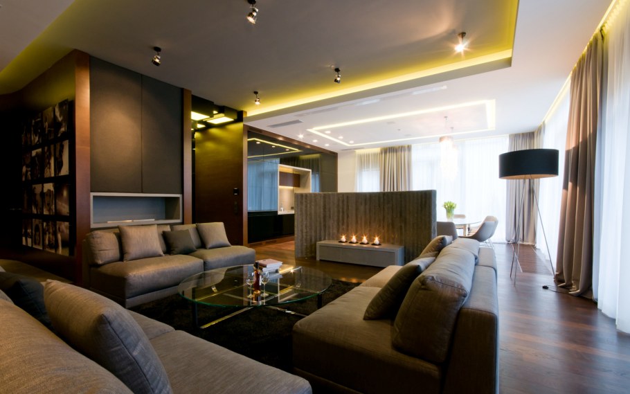 Просторная гостиная в современном стиле