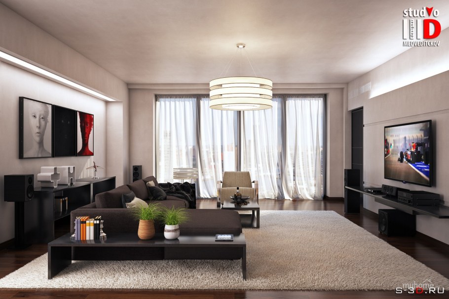 Интерьер гостиной визуализация