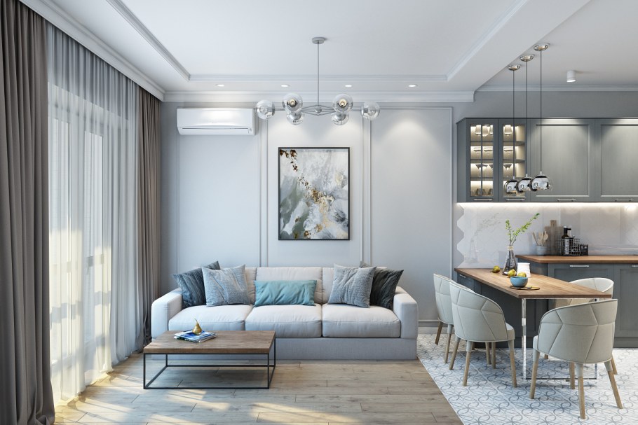 Кухня гостиная визуализация