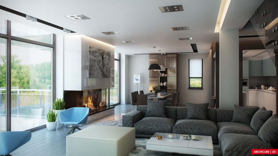 Современные рендеры гостиной