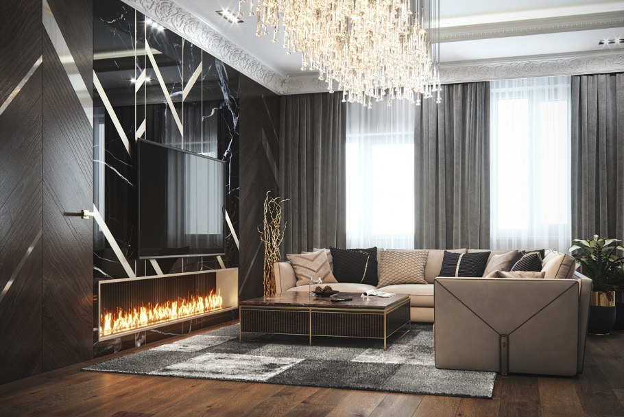 Визуализация гостиной в современном стиле