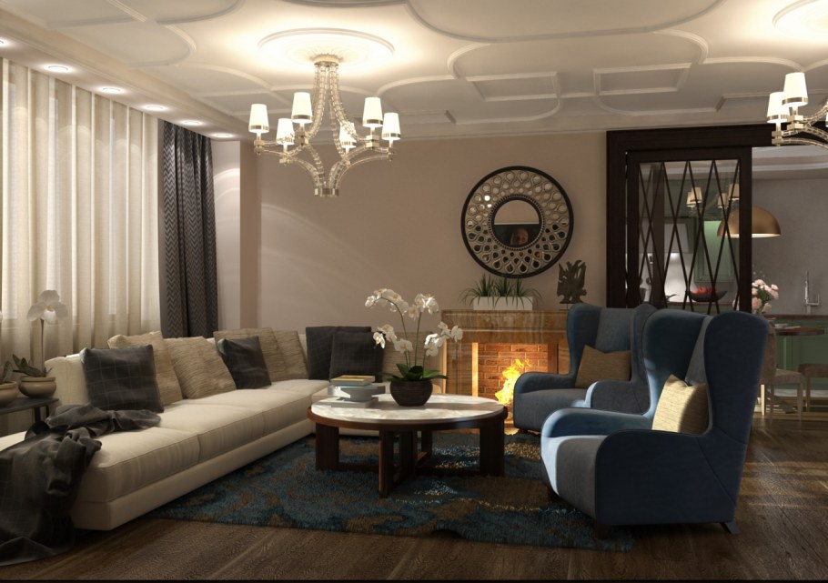 Интерьер гостиной визуализация