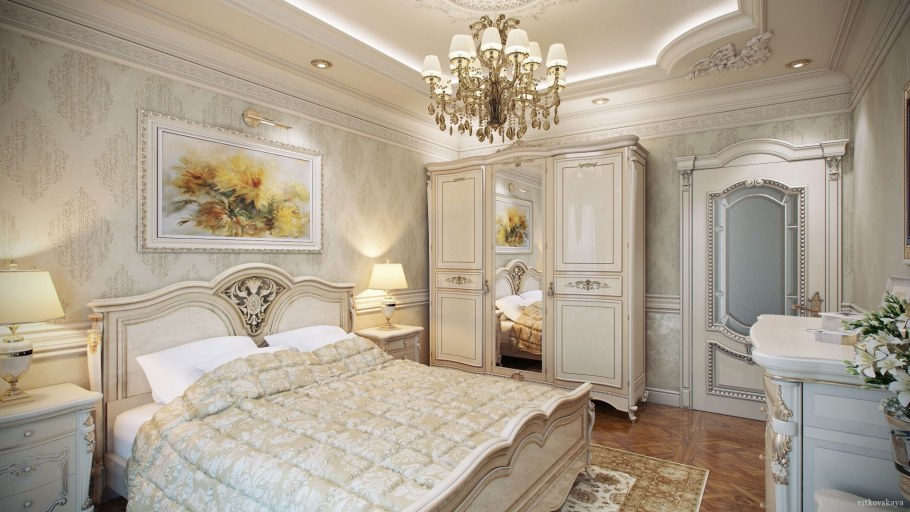 Интерьер спальни классика в светлых тонах