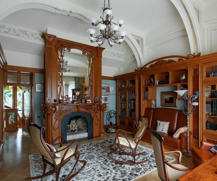 Интерьер гостиной в стиле арт нуво