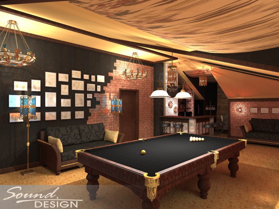 Бильярд в доме из клееного бруса