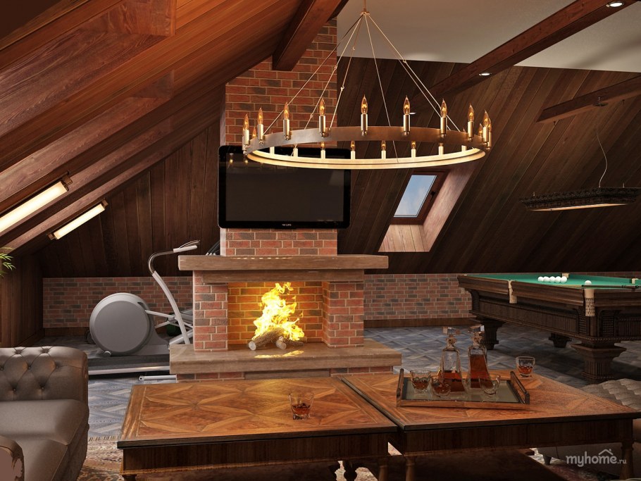 Бильярдная комната на мансарде