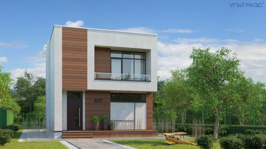 Маленький двухэтажный домик с плоской крышей