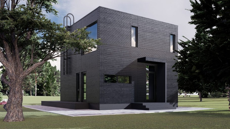 Маленький двухэтажный домик с плоской крышей