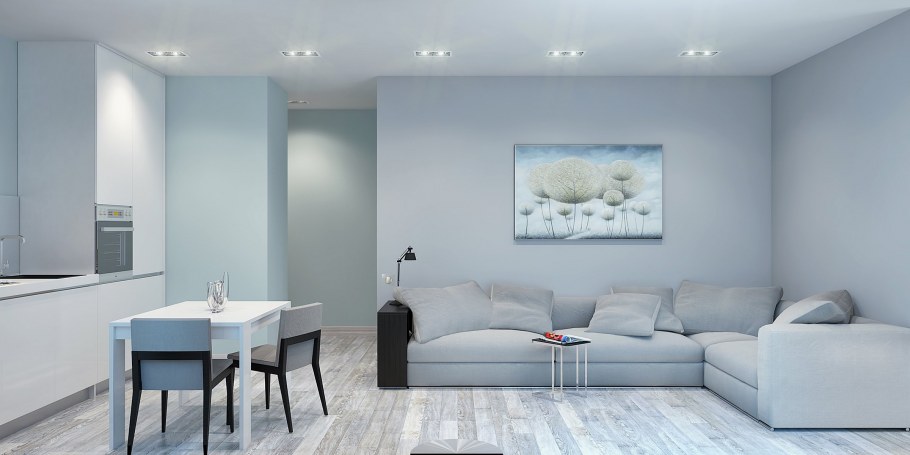 Стиль Минимализм в интерьере голубой