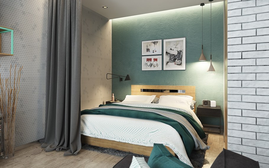 Интерьер комнаты с нишей для кровати