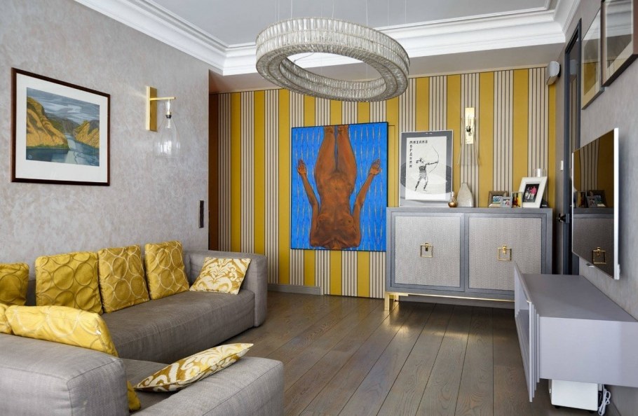 Гостиная в серо желтых тонах