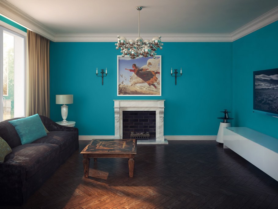 Бирюзовые стены в интерьере