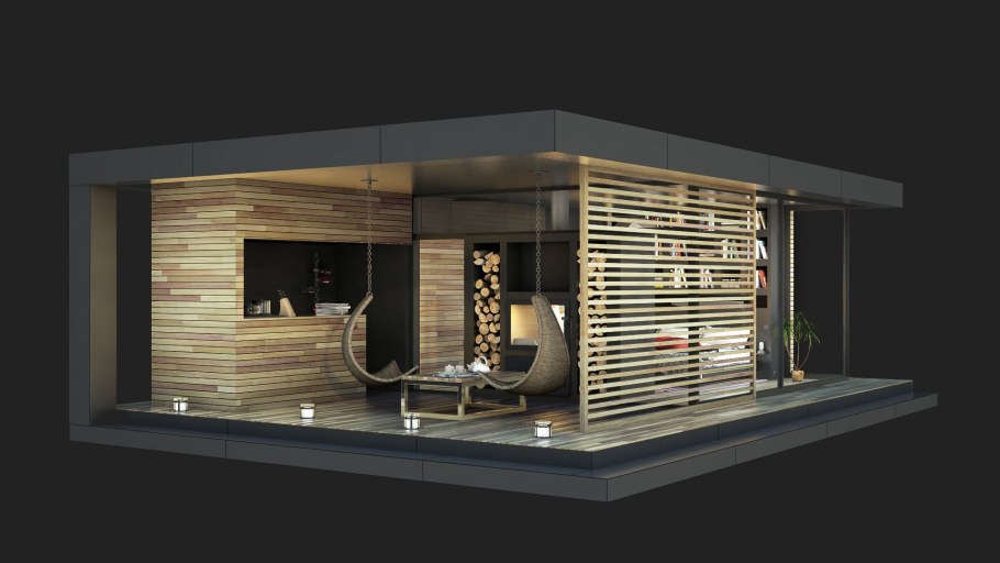 Баня и беседка в стиле хайтек