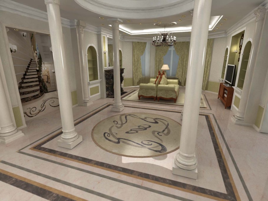 Холл гостиная в частном доме фотографии