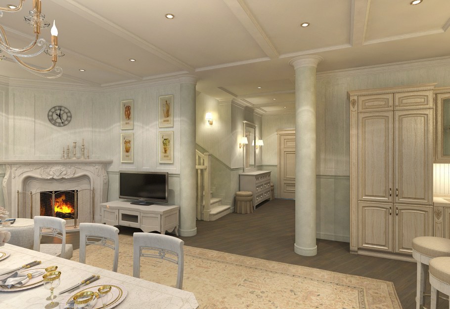 Интерьер гостиной с холлом