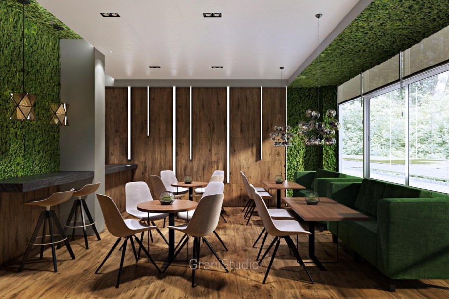 Интерьер кафе в стиле Минимализм и экостиль