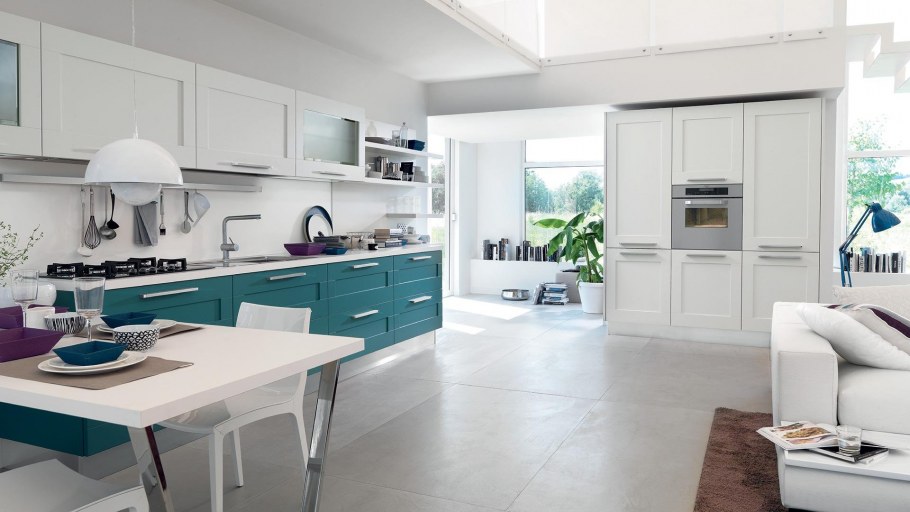 Бело бирюзовая кухня