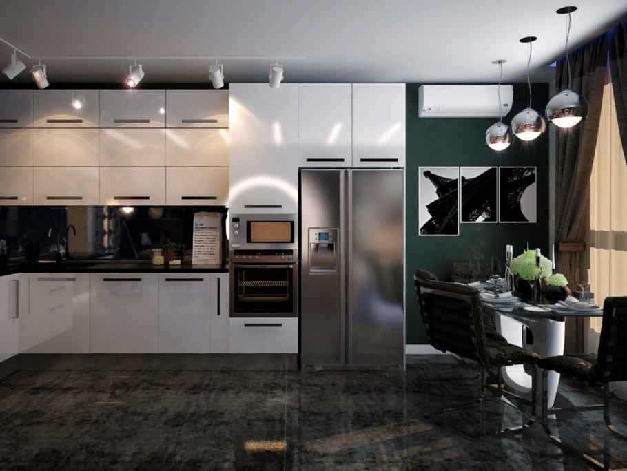 Трековые светильники на кухне