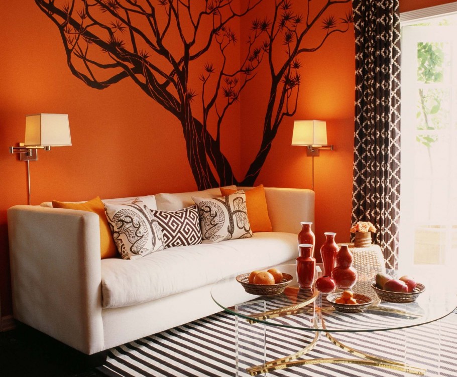 Оранжевый текстиль в интерьере