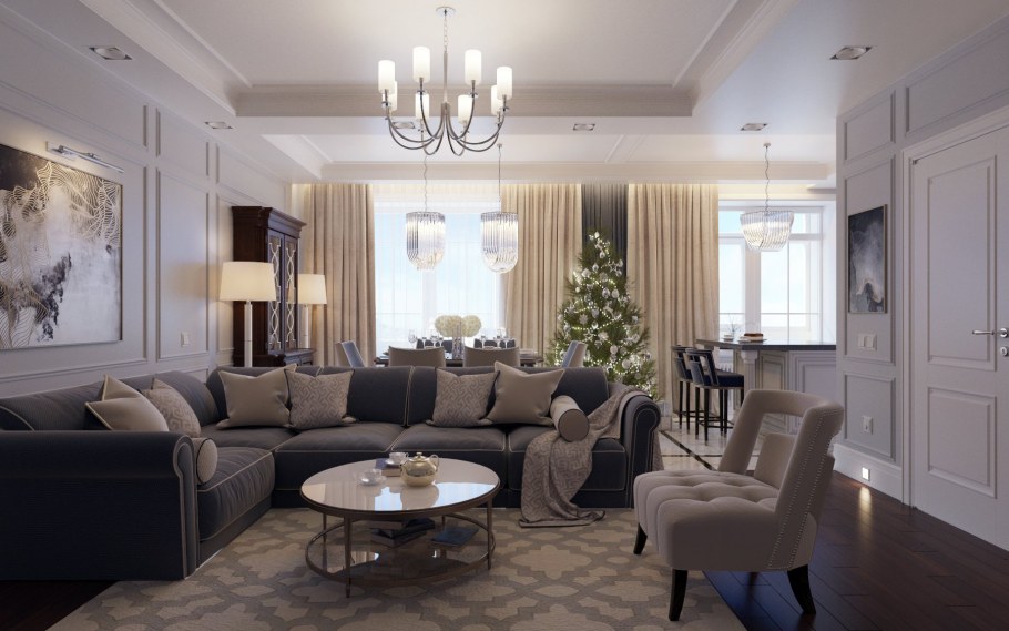 Гостиная столовая в американском стиле