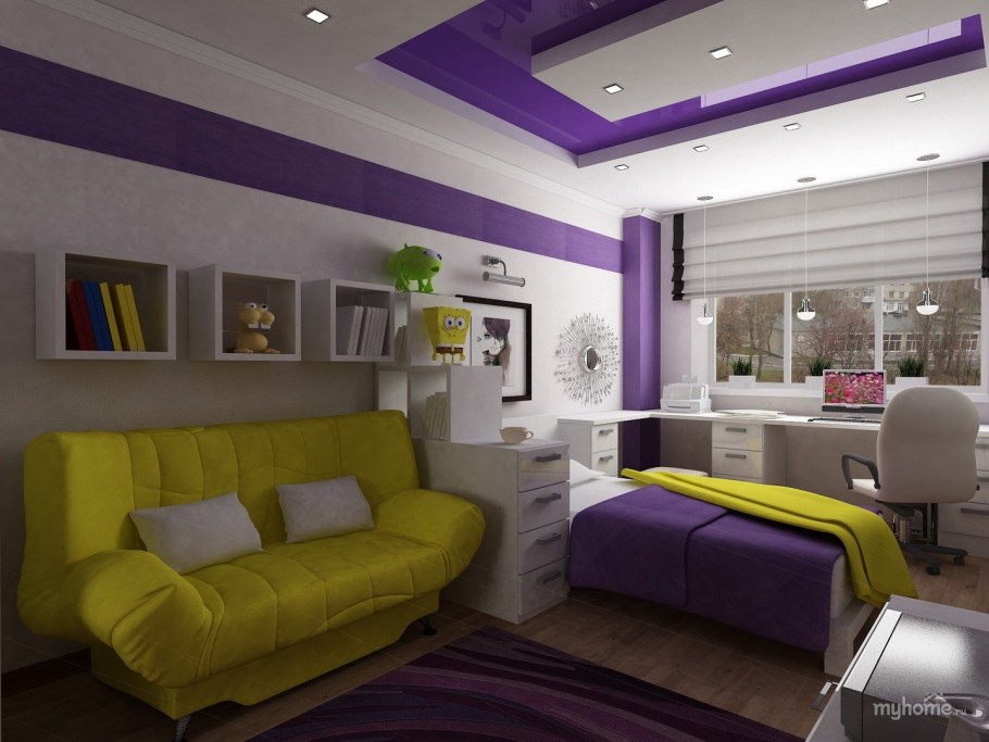Желто фиолетовая комната