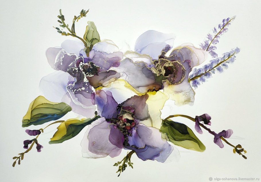 Цветы спиртовыми чернилами