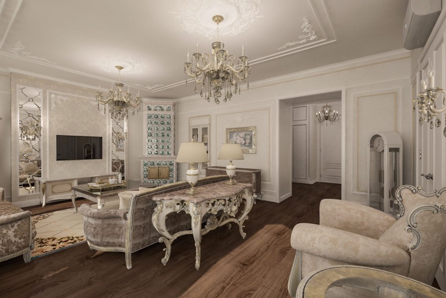 Интерьер двухкомнатной квартиры в классическом стиле
