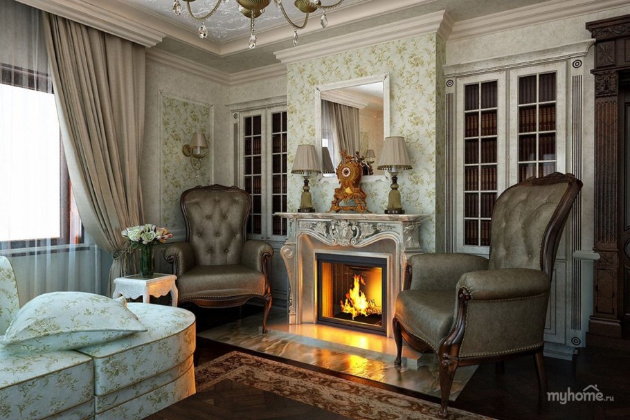 Камин в классическом интерьере