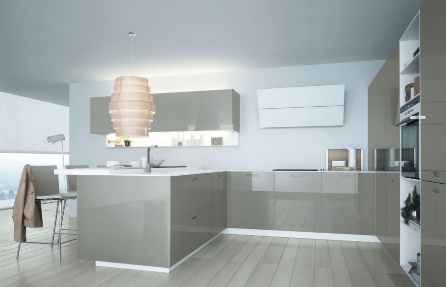 Кухня белый глянец с островом