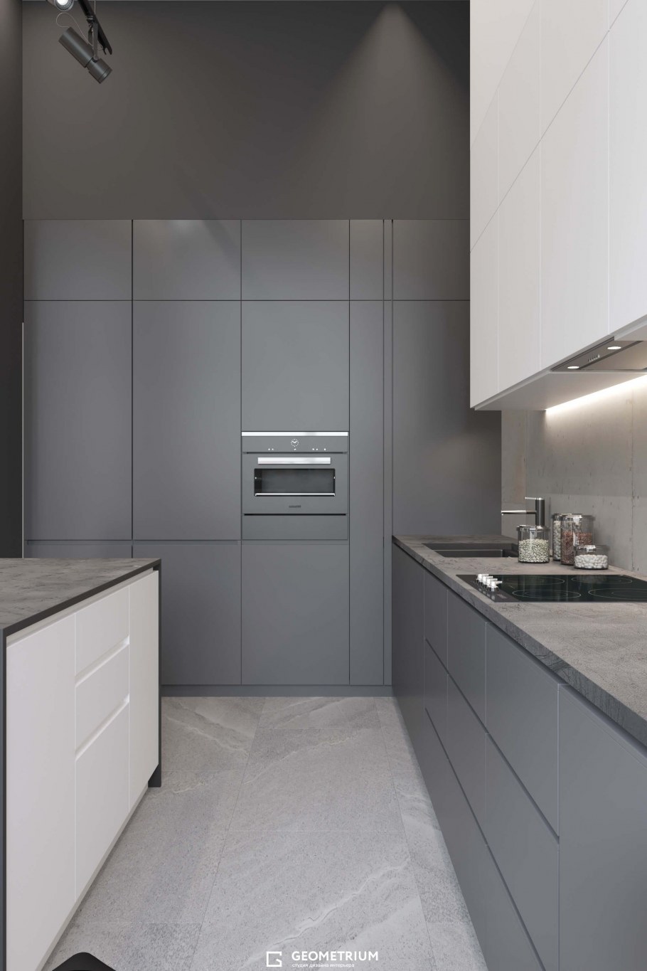 Серая матовая кухня