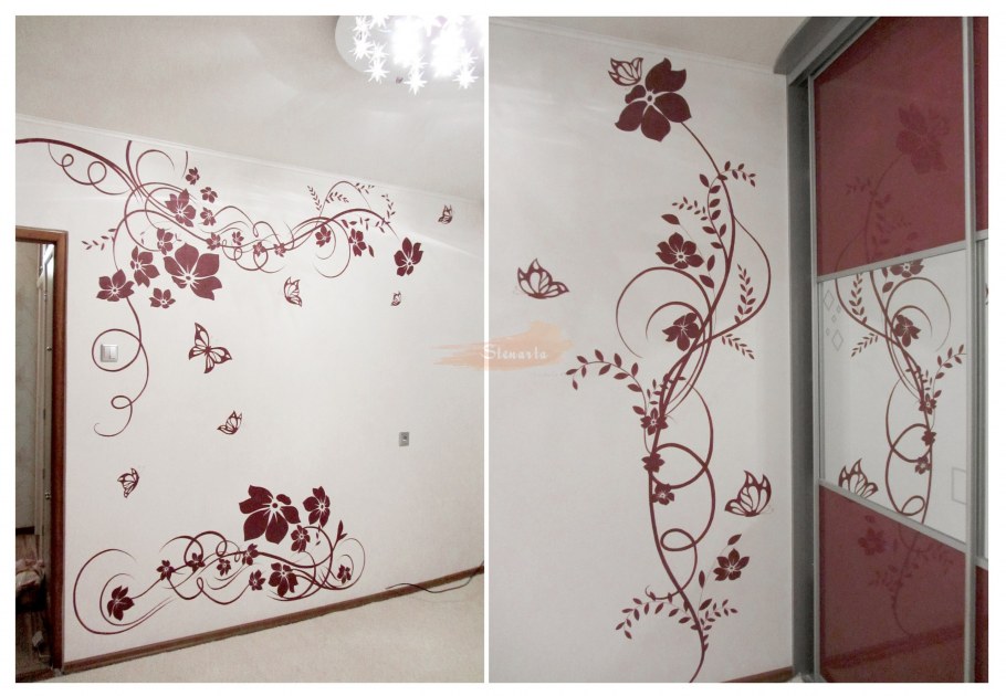 Орнамент на стене акриловыми красками