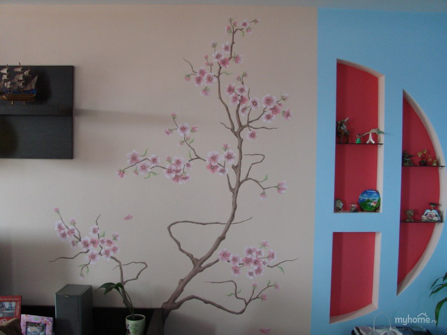 Изображение ветки Сакуры в интерьере