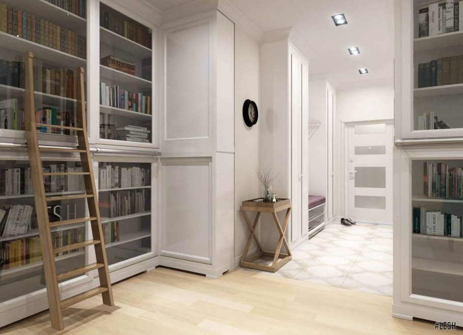 Книжный шкаф в интерьере прихожей