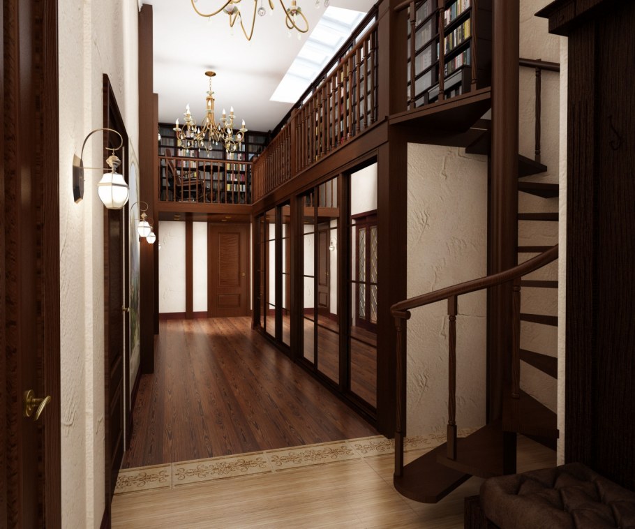 Книжные шкафы в холле квартиры