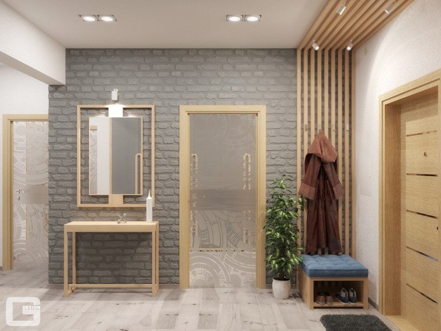 Прихожая лофт с рейками