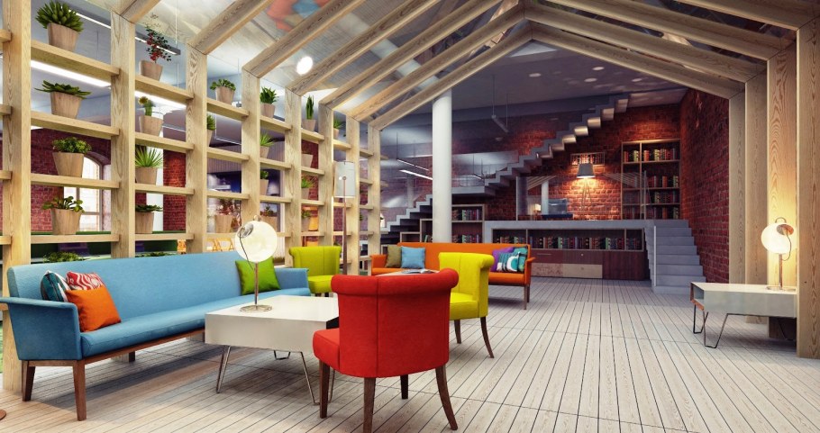 Лаунж зона в офисе стиль лофт