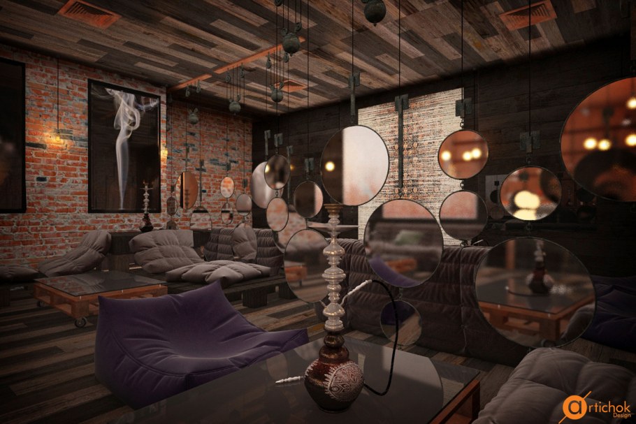 Интерьер кальянной в стиле лофт