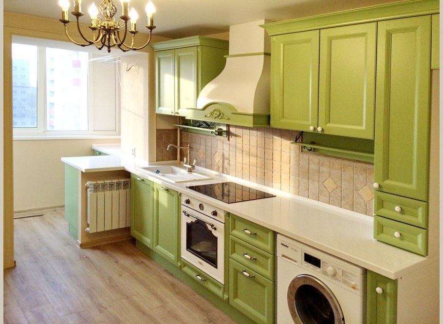 Кухня олива белый глянец